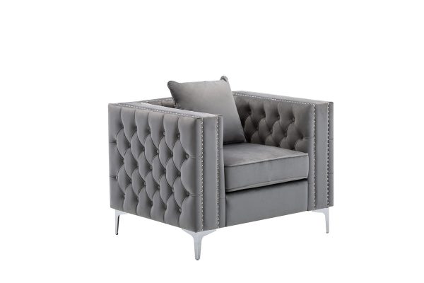Lorreto 40"W Gray Velvet Chair - Image 3