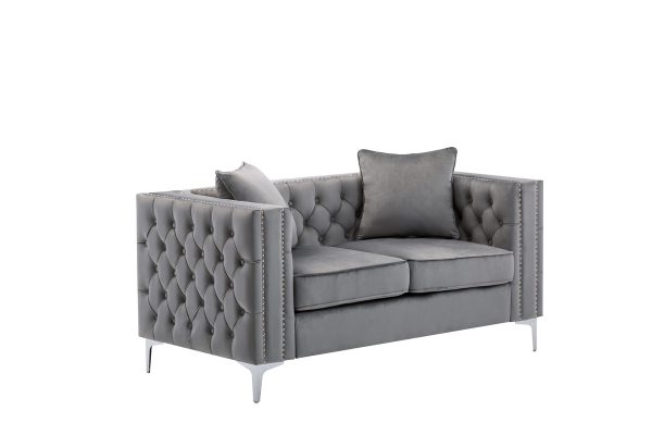 Lorreto 63"W Gray Velvet Loveseat - Image 2