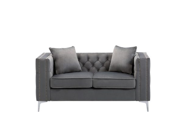 Lorreto 63"W Gray Velvet Loveseat - Image 3