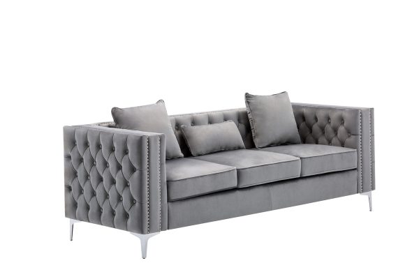 Lorreto Gray Velvet Fabric Sofa Loveseat Living Room Set - Image 4