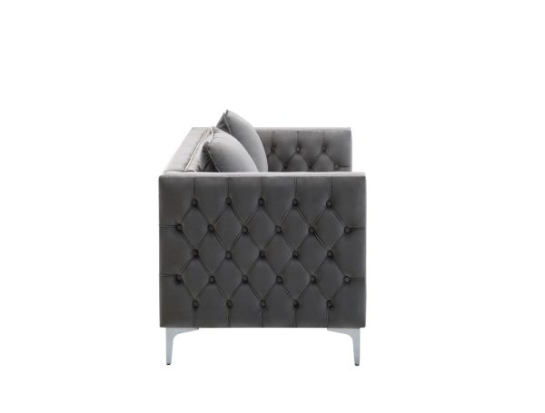 Lorreto Gray Velvet Fabric Sofa Loveseat Chair Living Room Set - Image 7