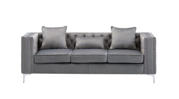 Lorreto Gray Velvet Fabric Sofa Loveseat Chair Living Room Set - Image 6