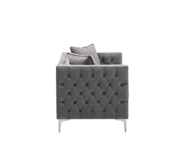 Lorreto Gray Velvet Fabric Sofa Loveseat Chair Living Room Set - Image 4