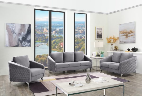 Sofia 55"W Gray Velvet Modern Chic Loveseat Couch - Image 5