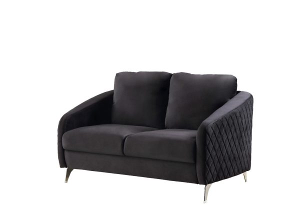 Sofia 55"W Black Velvet Modern Chic Loveseat Couch - Image 4
