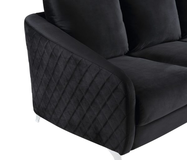 Sofia 55"W Black Velvet Modern Chic Loveseat Couch - Image 2
