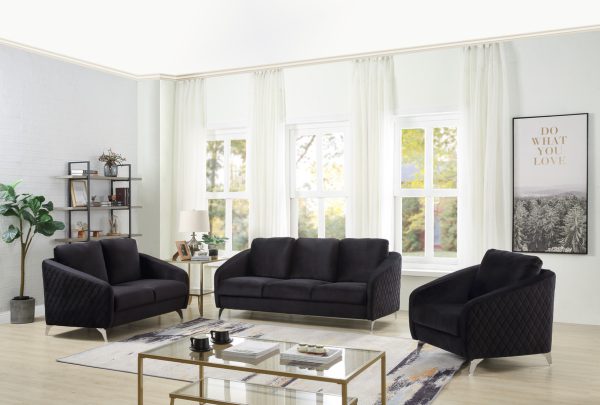 Sofia 55"W Black Velvet Modern Chic Loveseat Couch - Image 5