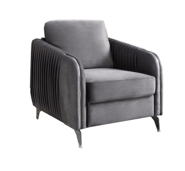 Hathaway 32"W Gray Velvet Modern Chic Accent Armchair - Image 3