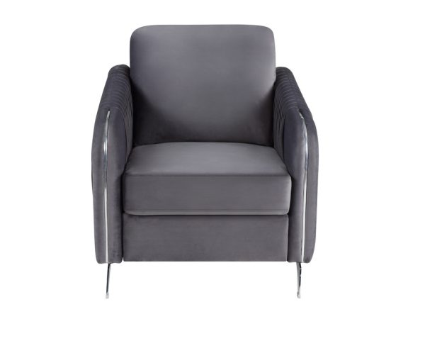 Hathaway 32"W Gray Velvet Modern Chic Accent Armchair - Image 2