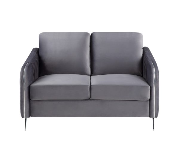 Hathaway 54"W Gray Velvet Modern Chic Loveseat Couch - Image 2