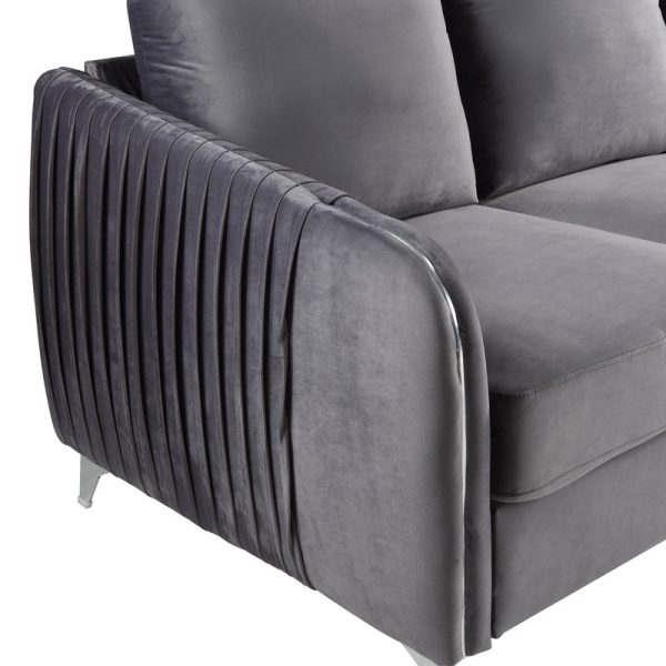 Hathaway 54"W Gray Velvet Modern Chic Loveseat Couch - Image 6