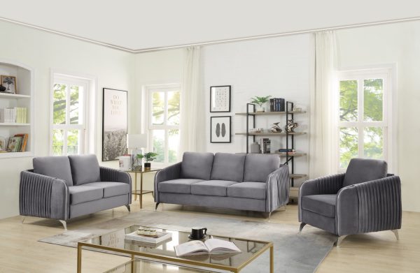 Hathaway 54"W Gray Velvet Modern Chic Loveseat Couch - Image 4