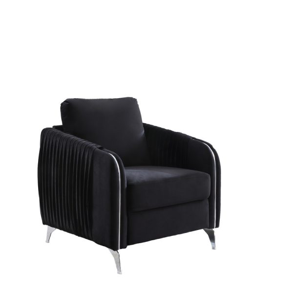 Hathaway 32"W Black Velvet Modern Chic Accent Armchair - Image 4