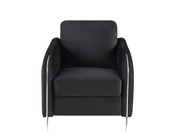 Hathaway 32"W Black Velvet Modern Chic Accent Armchair - Image 3