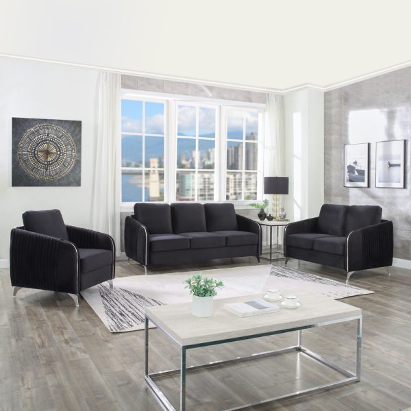 Hathaway 32"W Black Velvet Modern Chic Accent Armchair - Image 5