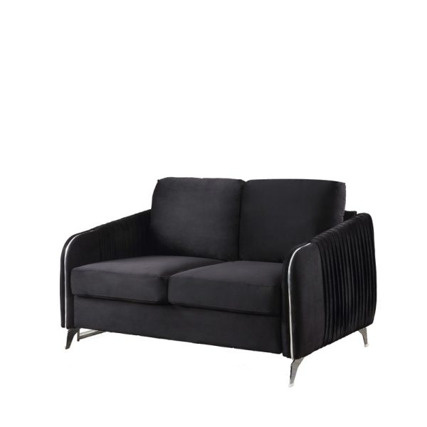 Hathaway 54"W Black Velvet Modern Chic Loveseat Couch - Image 4