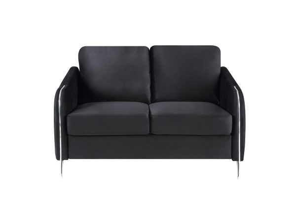 Hathaway 54"W Black Velvet Modern Chic Loveseat Couch - Image 3