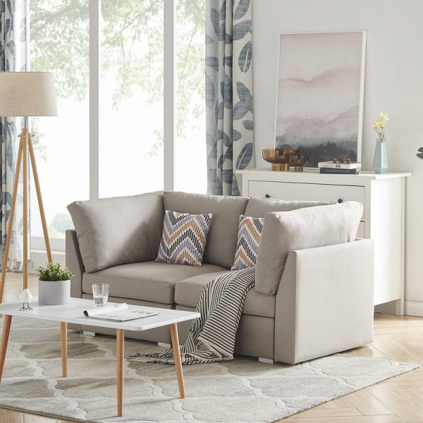 Amira 67.3"W Beige Fabric Loveseat Couch with Pillows