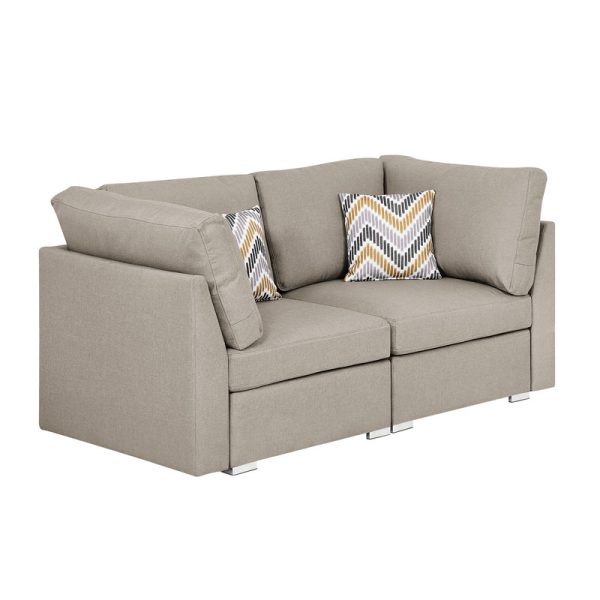 Amira 67.3"W Beige Fabric Loveseat Couch with Pillows - Image 2