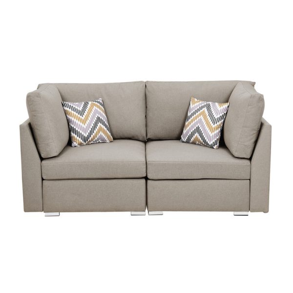 Amira 67.3"W Beige Fabric Loveseat Couch with Pillows - Image 3