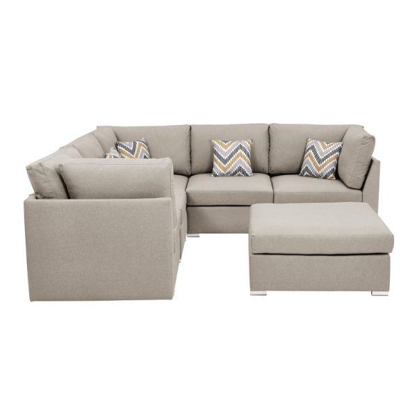 Amira 95.3"W Beige Fabric Reversible Sectional Sofa with Ottoman and Pillows - Image 3