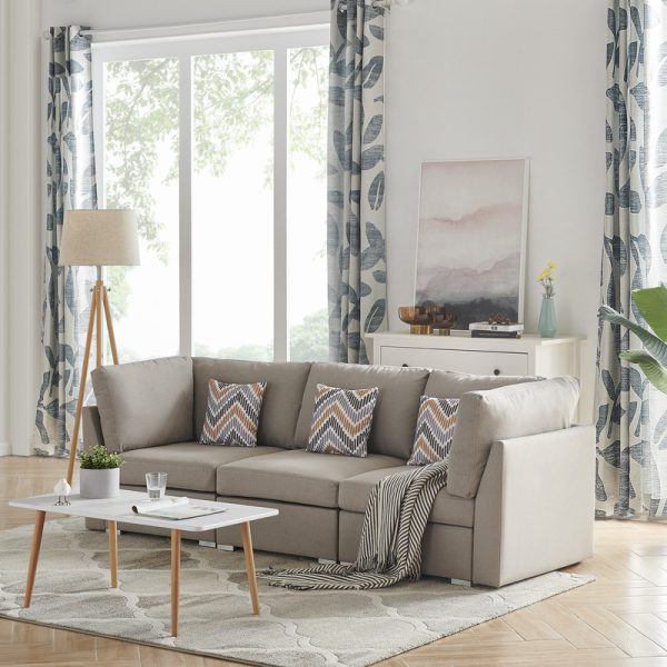 Amira 95.3"W Beige Fabric Sofa Couch with Pillows