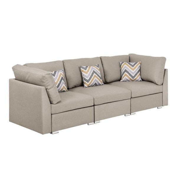 Amira 95.3"W Beige Fabric Sofa Couch with Pillows - Image 2
