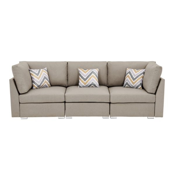 Amira 95.3"W Beige Fabric Sofa Couch with Pillows - Image 3