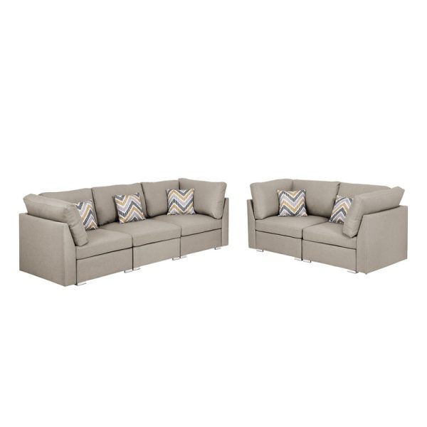 Amira Beige Fabric Sofa and Loveseat Living Room Set with Pillows - Image 3