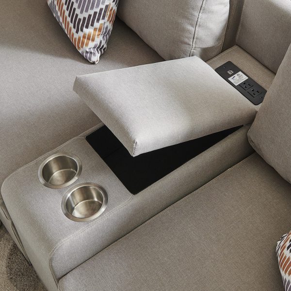 Amira 122.8"W Beige Fabric Reversible Modular Sectional Sofa with USB Console and Ottoman - Image 5