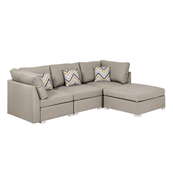 Amira 95.3"W Beige Fabric Sofa with Ottoman and Pillows - Image 3