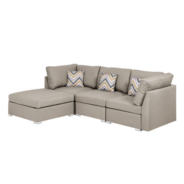 Amira 95.3"W Beige Fabric Sofa with Ottoman and Pillows - Image 2