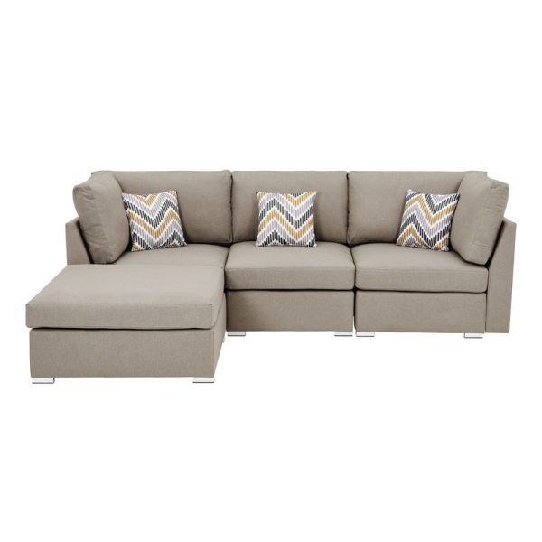 Amira 95.3"W Beige Fabric Sofa with Ottoman and Pillows - Image 5