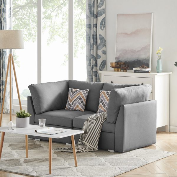 Amira 67.3"W Gray Fabric Loveseat Couch with Pillows