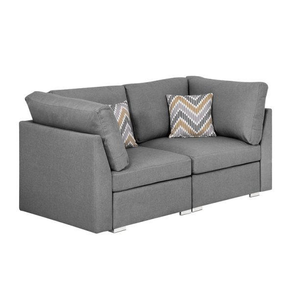 Amira 67.3"W Gray Fabric Loveseat Couch with Pillows - Image 2