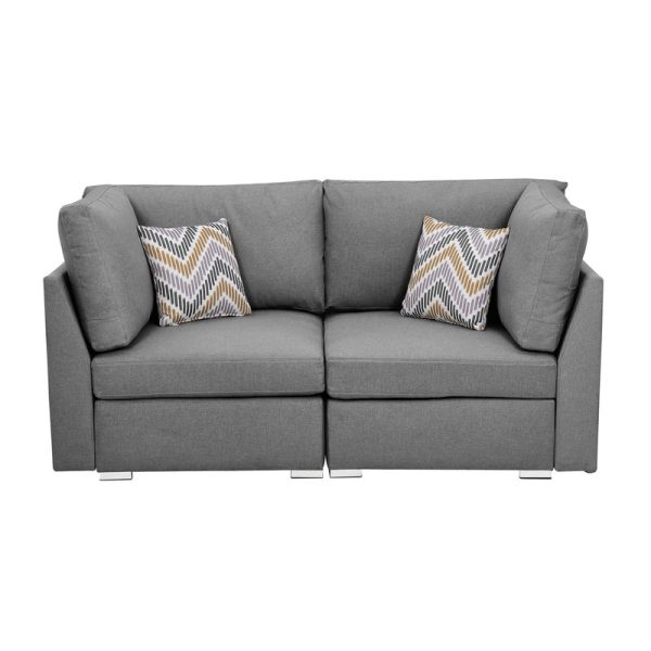 Amira 67.3"W Gray Fabric Loveseat Couch with Pillows - Image 3