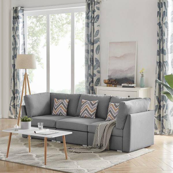 Amira 95.3"W Gray Fabric Sofa Couch with Pillows