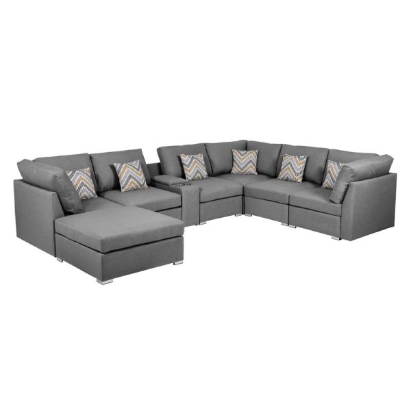 Amira 131.5"W Gray Fabric Reversible Modular Sectional Sofa with USB Console and Ottoman - Image 2