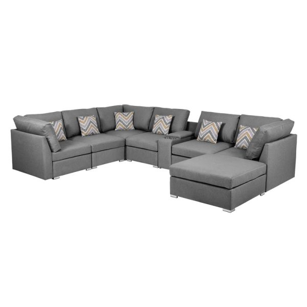 Amira 131.5"W Gray Fabric Reversible Modular Sectional Sofa with USB Console and Ottoman - Image 5