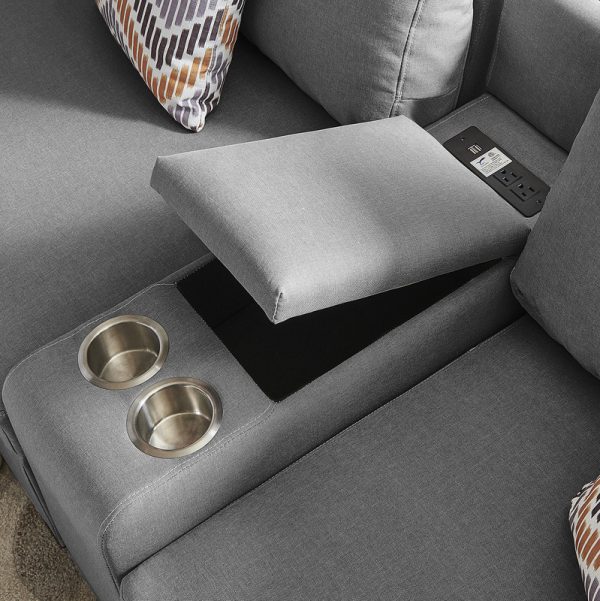 Amira 131.5"W Gray Fabric Reversible Modular Sectional Sofa with USB Console and Ottoman - Image 3