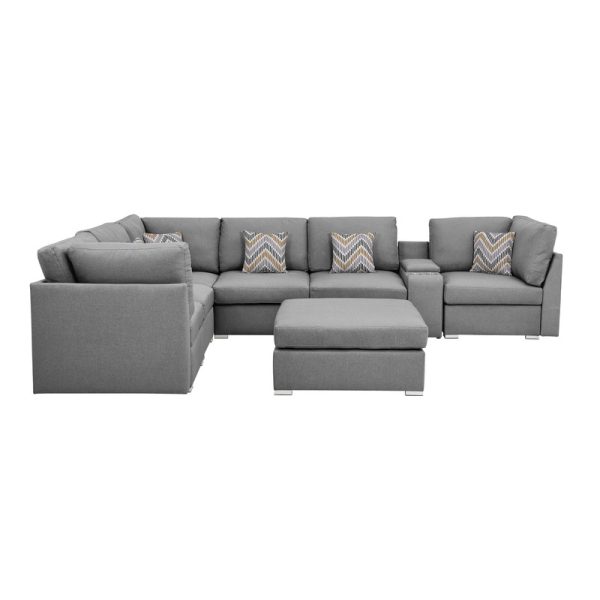Amira 131.5"W Gray Fabric Reversible Modular Sectional Sofa with USB Console and Ottoman - Image 5