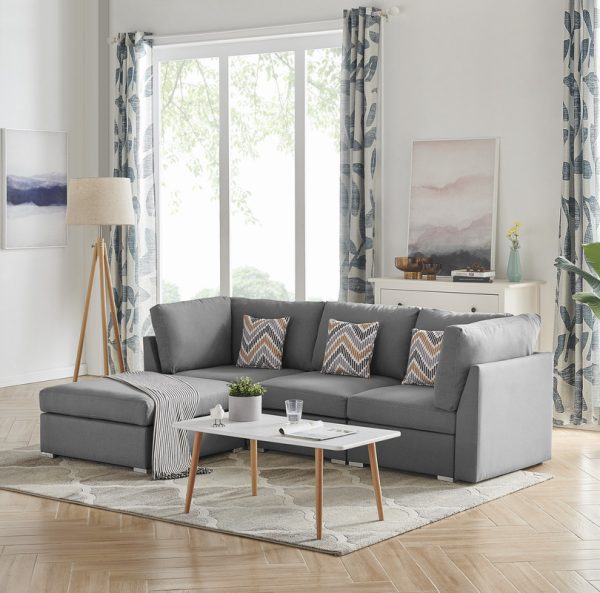 Amira 95.3"W Gray Fabric Sofa with Ottoman and Pillows - Image 4