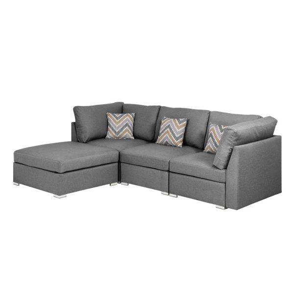 Amira 95.3"W Gray Fabric Sofa with Ottoman and Pillows - Image 2