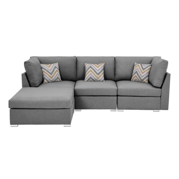 Amira 95.3"W Gray Fabric Sofa with Ottoman and Pillows - Image 6