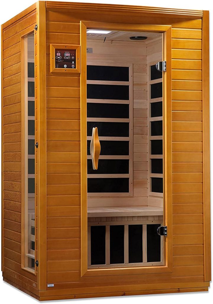 Dynamic Saunas AMZ-DYN-6202-03 Andora 2-Person FAR Infrared Sauna – Canadian Hemlock Wood | 6 Low EMF Carbon Heating Panels | MP3 Aux Connection | 110V Plug & Play | Full 2-Person Capacity