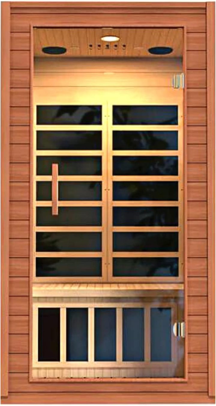 Dynamic Avila DYN-6103-01 1–2 Person Low EMF (Under 8 mG) FAR Infrared Sauna – Canadian Hemlock Double Paneled Wood | 7 Carbon Heating Panels | Bluetooth & Chromotherapy | 120V Plug & Play | Curbside Delivery