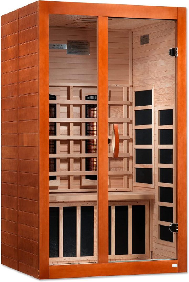 Dynamic Santiago 2 Person Full Spectrum Ultra Low EMF (Under 8 mG) FAR Infrared Sauna – Canadian Hemlock Wood | 7 PureTech Heating Elements | 5 Carbon & 2 Near Infrared Emitters | Operates Up to 140°F | Curbside Delivery