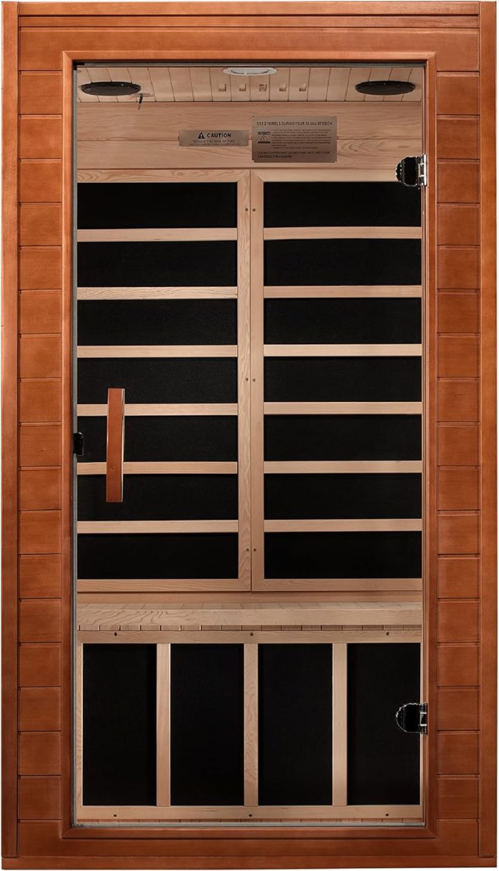 Dynamic Avila Elite DYN-6103-01 1–2 Person Ultra Low EMF (Under 3 mG) FAR Infrared Sauna – Canadian Hemlock Wood | 7 Carbon Heating Panels | Bluetooth & Chromotherapy Lighting | 120V Plug-In | Curbside Delivery