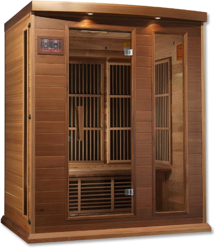 Maxxus 3 Person Low EMF FAR Infrared Carbon Sauna – Canadian Red Cedar | 7 Heating Panels | Full 3-Person Capacity | Natural Reforested Cedar Wood | Bronze Tinted Tempered Glass Door & Side Windows | Operates Beyond 140°F