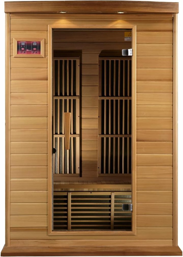 Maxxus 2 Person Low EMF FAR Infrared Carbon Sauna – Canadian Red Cedar | Home Indoor Spa | 6 Carbon Heating Panels | Digital Control | Bronze Tinted Tempered Glass Door & Windows | Operates Up to 140°F